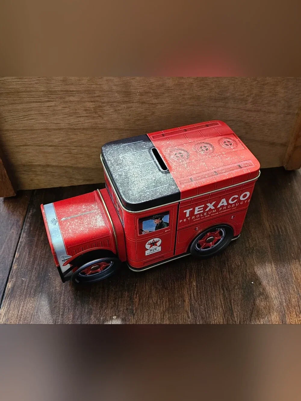 Red Vintage Texaco Delivery Truck  Metal Bank Kids Toy